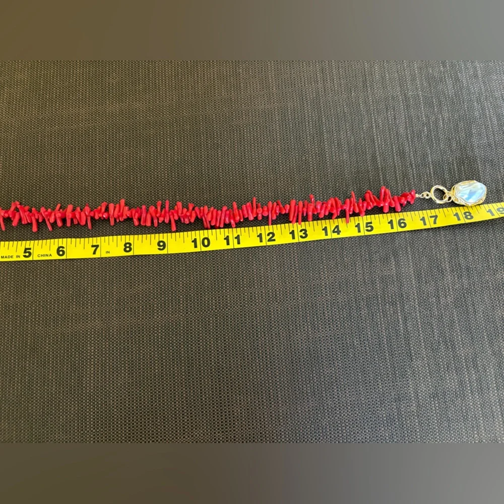 New Red Coral and Gold Faux Pearl Necklace and Bracelet Set - Picture 12 of 15